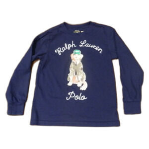 Polo Ralph Lauren Navy Blue Dog Print Long Sleeve T-Shirt Kids Size 6